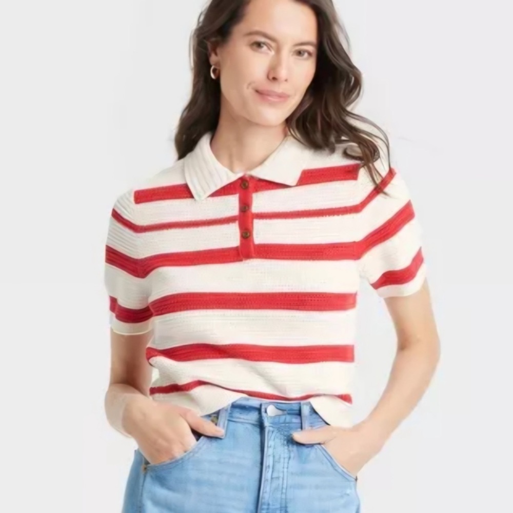 NWT Universal Thread red and white knit polo top XS